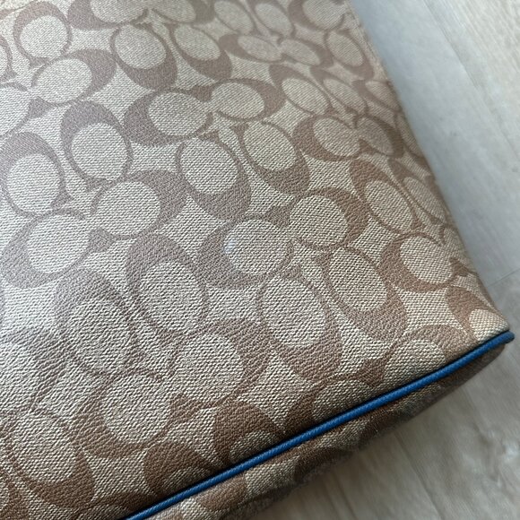 Coach Signature Tote Bag in Beige & Blue - Picture 11 of 16